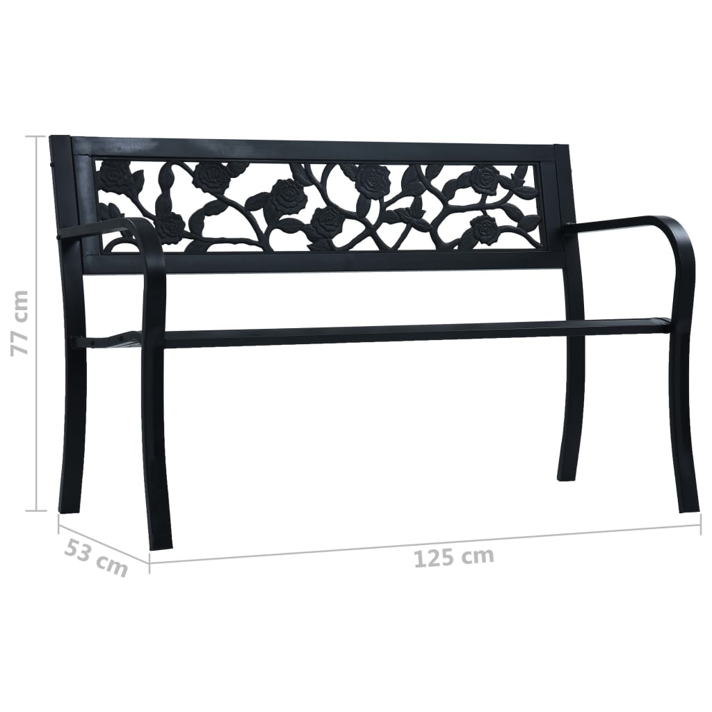 Panchina da Giardino 125 cm Nera in Acciaio