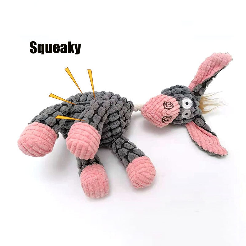 Divertente giocattolo per animali domestici Forma di asino Velluto a coste Giocattolo da masticare per cani Cucciolo Squeaker Squeaky Peluche