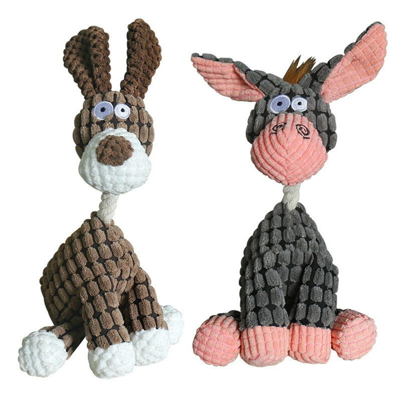 Divertente giocattolo per animali domestici Forma di asino Velluto a coste Giocattolo da masticare per cani Cucciolo Squeaker Squeaky Peluche