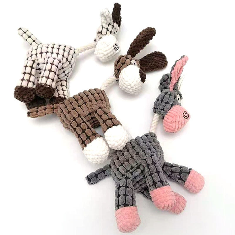 Divertente giocattolo per animali domestici Forma di asino Velluto a coste Giocattolo da masticare per cani Cucciolo Squeaker Squeaky Peluche