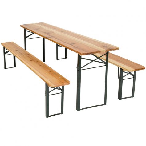 SET TAVOLO PANCHE BIRRERIA 2 GAMBE LEGNO ACCIAIO CM 120X60 H.CM 76
